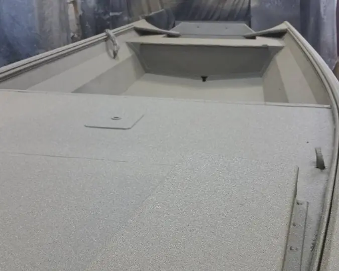 Boat interior finished with a gray protective coating
